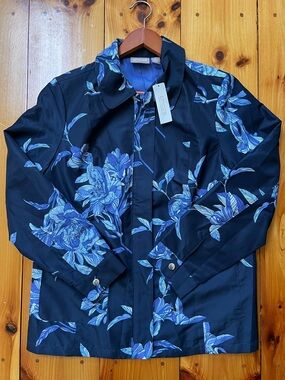 Chicos NEW Lightweight Full Zip Blue Floral Jacket. Sz M Chicos Sz 1